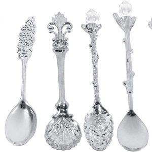 Stijl Koffie Theelepel Vork Kit - Vintage Metalen Accessoires Set Met 6 Stuks (Zilver)