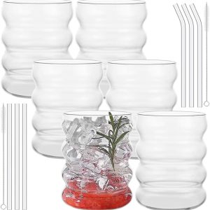 Store_8 - Set van 6 bubbelglazen - Drinkglazen voor cocktails - Doorzichtig - Rietjes en borstels inbegrepen - Ideaal voor ijskoffie en whisky - Pe...