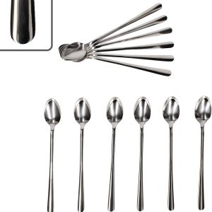 Style Art Set van 12 latte macchiato-lepels, voor 12 personen, cocktaillepel met lange steel, roerlepel voor longdrinks, ijs & Co. I zacht en afgerond design I van 18/10 roestvrij staal