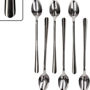 Style Art Set van 6 latte macchiato-lepels, voor 6 personen, cocktaillepel met lange steel, roerlepel voor longdrinks, ijs & Co. I zacht en afgerond design I van 18/10 roestvrij staal