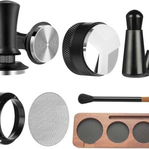 Tamperset 51 mm met tamperstation, 7-delige barista-accessoireset met koffiestamper met distributor, tampermat, doseerring, reinigingsborstel, puck screen, koffietamper voor espressomachine