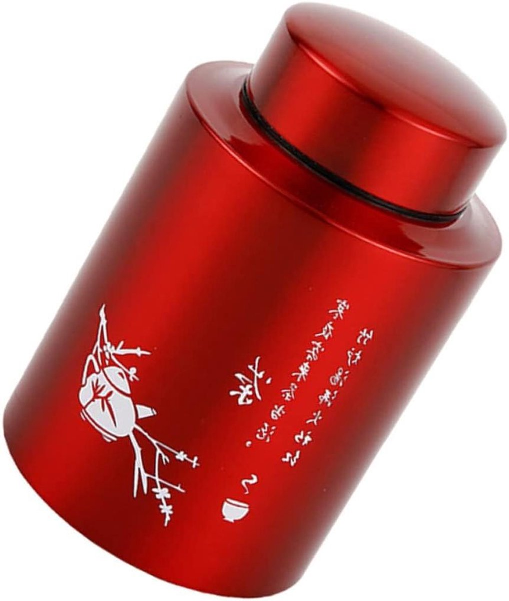 Thee Bewaarbus - Theeblik Theepot - Theebladeren Bewaren - Luchtdicht Ontwerp - 19x13CM - Rood