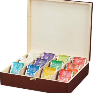 Theedoos 12 vaks houten theekist voor theezakjes en koffiepads - Groot formaat - Bruin - 75 x 29 x 26 cm Theedoos