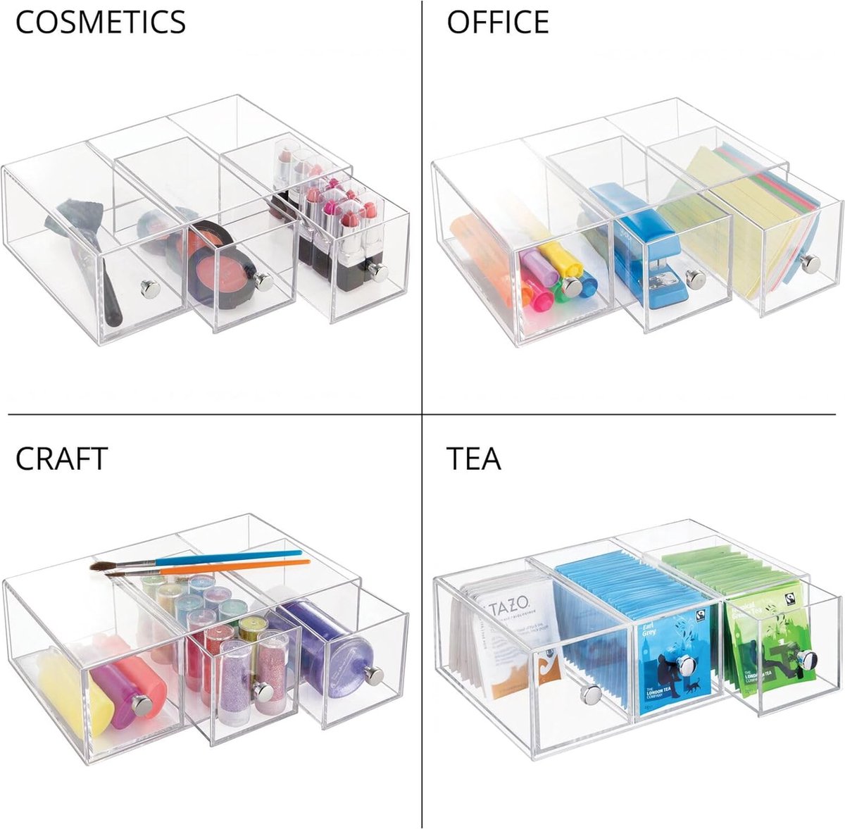 Theedoos - ladekastje/opbergbox/organizer - voor de keuken - voor verschillende soorten theezakjes, koffiepads, zoetjes en meer - handig/stevig - doorzichtig