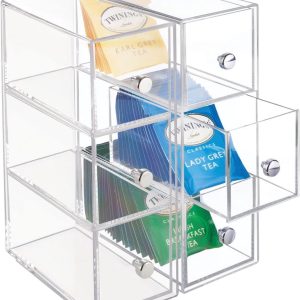 Theedoos - ladekastje/opbergbox/organizer - voor de keuken - voor verschillende soorten theezakjes, koffiepads, zoetjes en meer - handig/stevig - doorzichtig - per 2 stuks verpakt