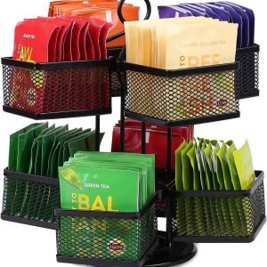 Theeopslag met 8 Compartimenten - 360° Rotatable Theedoos, 2 Laags Platter Organizer voor Theezakjes en Koffiepads, Zwart en Handig in Gebruik