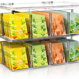 Theezakjes Organizer Set van 2 - Stapelbaar - 8 Vakken - Transparant BPA-vrij - Met Deksel