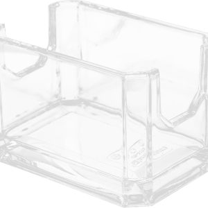 Theezakjesorganizer van acryl met handvat; een compacte, multifunctionele opbergdoos die geschikt is voor theezakjes en suikerzakjes; uitgevoerd in een minimalistische stijl, ideaal voor keukens en eetruimtes.