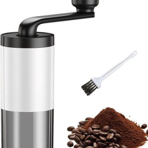 Thijox - Handmatige Koffiemolen Draagbaar - Keramische Koffiemolen met Borstel - Voor Reizen, Camping, Kantoor, Espresso en Pour Over - Wit - 19g Bone