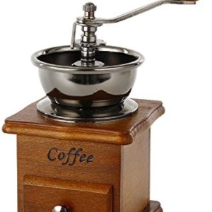 Thijox - Handmatige Koffiemolen - Retro Gietijzeren Koffiebonenmolen met Houten Lade - Koffiemolen voor Thuis, Keuken, Camping - 17,5 x 10,5 x 10,5 cm
