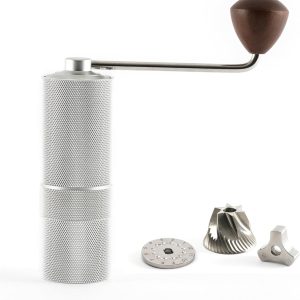 Thijox - Handmatige Koffiemolen met Precisie Roestvrijstalen Maalwerk - Kegelmaalwerk voor Espresso - Houten Handgreep - Mat Zilver - Ideaal voor Thui