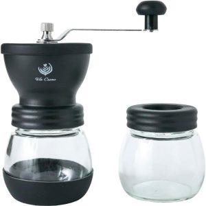 Thijox - Handmatige Koffiemolen met Verstelbare Keramische Blades, Handkoffiemolen voor Koffiebonen, Inclusief 2 Glazen Potten, Antislip Silicone Basi