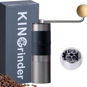 Thijox - KINGrinder K1 Koffiemolen Grijs met RVS Maalschijf | Verstelbare Maalgraad voor Espresso en Pour-Over | Handmatige Koffiemolen met Rechte Han