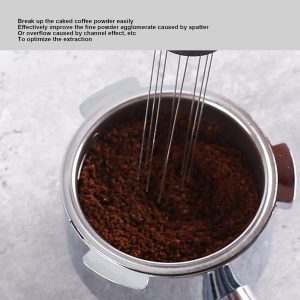 Tool Espresso Stirring - Distribution Coffee Powder - Hand Tamper Distributor - Professional Stainless Steel Needles - Wooden Stand en Handle