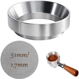 Trechter doseerring 51 mm voor espresso en puck screen, trechter van aluminiumlegering met magneet, accessoires voor espressomachine voor barista en koffie thuis (zilver, 51 mm)