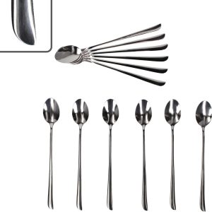 Twist Set van 12 latte macchiato-lepels, voor 12 personen, cocktaillepel met lange steel, roerlepel voor longdrinks, ijs enz. I met gebogen handgreep, van 18/10 roestvrij staal