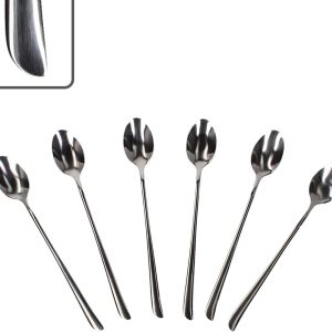 Twist Set van 6 latte macchiato-lepels, voor 6 personen, cocktaillepel met lange steel, roerlepel voor longdrinks, ijs & Co. I met gebogen handgreep, van 18/10 roestvrij staal