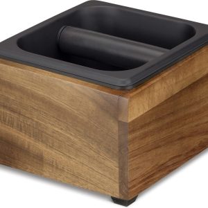 Uitklopbak koffie voor espressomachine - 18 x 17 x 11 cm - Knockbox van acaciahout en RVS - Bruin/zwart met toegevoegde zoekwoorden "barista" en "koffie accessoire"