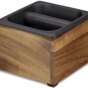 Uitklopbak koffie voor espressomachine - 18 x 17 x 11 cm - Knockbox van acaciahout en RVS - Bruin/zwart met toegevoegde zoekwoorden "barista" en "koffie accessoire"