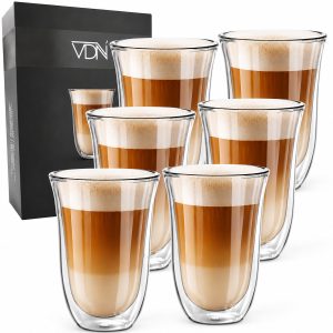 VDN Dubbelwandige Koffieglazen 300 ML - Theeglazen Set van 6 - Handgeblazen Latte Macchiato Glazen Koffietassen zonder Oor - Koffie & Thee - IJskoffie