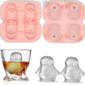 VHV - IJsblokjesvorm - voedselveilige siliconen pinguïnvorm - met deksel, morsvrij vullen, stapelbaar - voor whisky, cocktails, ijskoffie en feestjes