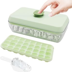 VHV-Siliconen Ijsblokjesvorm - Grote Ijsblokjesmaker met Bewaarbox en Deksel - Inclusief Ijsschep - Luxe Ijsblokjeshouder met Push Druksysteem voor Cocktails, Bier, Fruitsap en Ijskoffie - Herbruikbare Ijsvorm