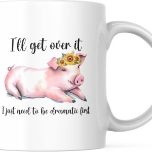 Varken Mok, Eerst Dramatisch Zijn Koffiekop, Schattig Biggetje met Zonnebloemen, Cadeau voor Dierenliefhebber