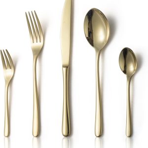 Vienna 18/10 roestvrij staal, gepolijst, bestekset, voor 6 personen, champagnegoud, 30-delig, glanzend, vaatwasmachinebestendig