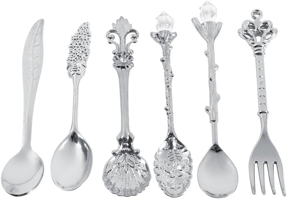 Vintage Lepel Set, Fdit Set van 6 Vintage Lepels Koninklijke Servies Lepels Metalen Mini Gesneden Fruit Lepel voor Keuken Eetkamer