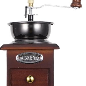 Vintage handmatige koffiemolen - met keramische conische braam - Opvanglade - Perfect voor druppelkoffie espresso - Verse Koffie Zetten - Geschikt voor thuis en op kantoor - 19,5 × 9,5 cm - Gemakkelijk te gebruiken - Met instelbare grove instelling