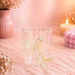 Vlinderglas (geel) - 2 stuks | Glas | Water | Frisdrank | Sap | IJskoffie | Cocktail | Drinkbeker | Decoratie | Cadeau | Gele Vlinders | Lief | Butterfly