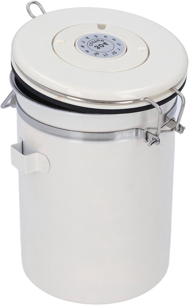 Voedselbewaarbus - Opbergpot Koffiebonen - Verse Koffie Bewaren - Luchtdichte Sluiting - 1.8L - Wit