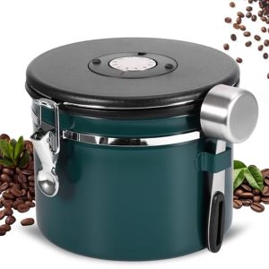 Voorraadbus Koffie - Bewaarblik Bonen - Koffie Vers Houden - Met CO2 Klep - 2.8 Liter - Donkergroen
