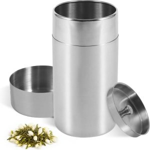 Voorraadbus RVS - Koffiebus Theebus - Voedsel Bewaren - Luchtdichte Schuifdeksel - 16 x 8 x 8 cm - Zilverkleurig