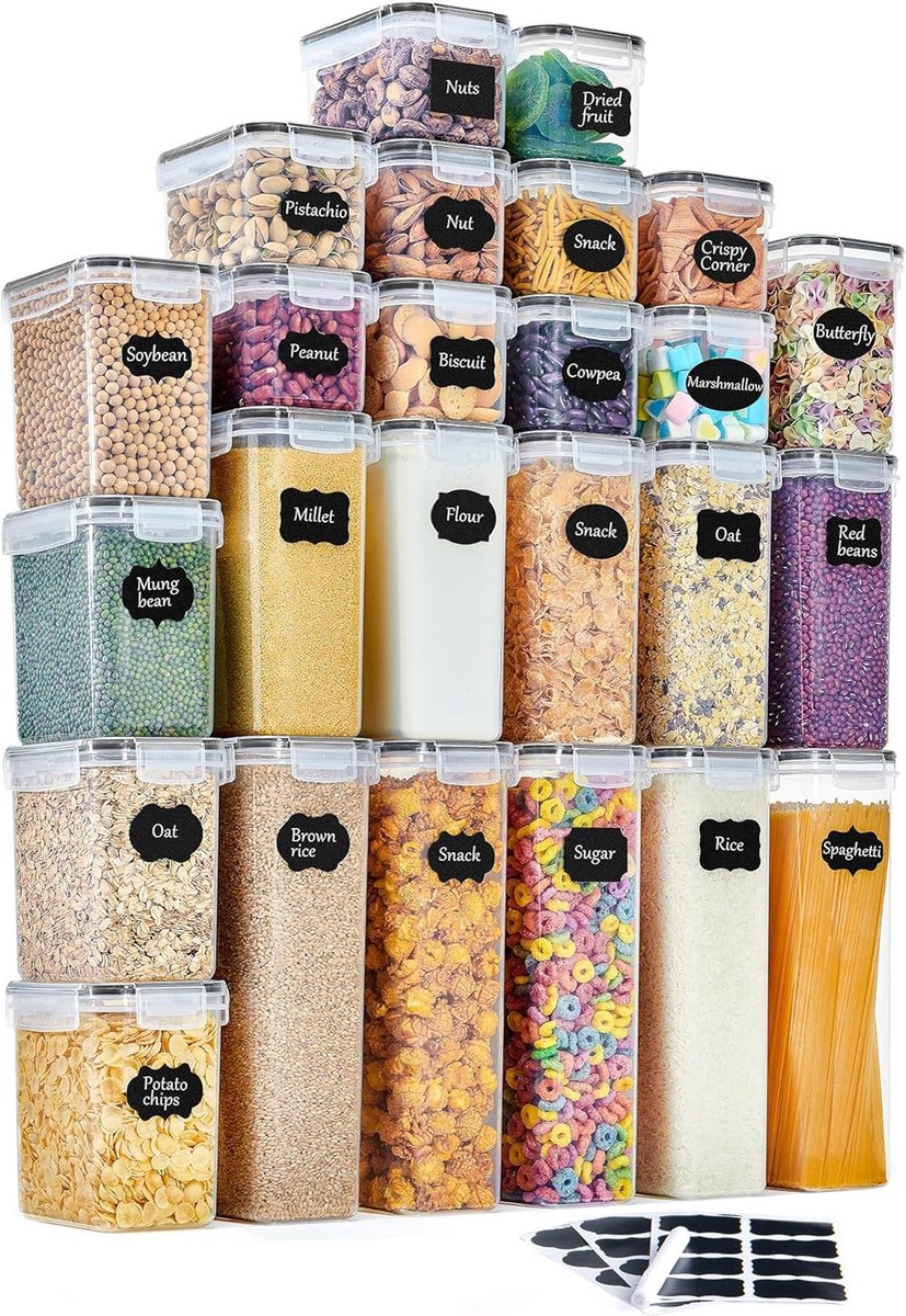 Voorraadpot - Voorraaddoos - Luchtdichte Opbergbox - Keuken Opbergpot - Bewaardoos voor Voedsel - Voorraadbus - Opbergpot voor Pasta Rijst Granen Koffiebonen en Muesli - BPA-vrije Voedselcontainer
