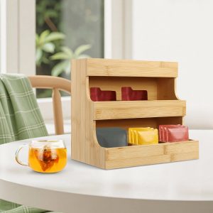 WEVERO Theedoos van Bamboe - 9-vaks Theekistje & Koffiepads Organizer - Opbergbox voor Thee, Koffie & Kruiden - Naturel Hout