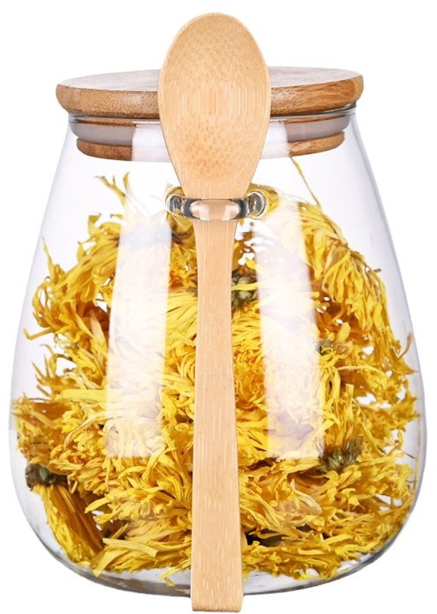 Zoutpot met deksel en lepel - 1000ml glazen bewaarbus luchtdichte voedselopslagcontainer - specerijen, zout, keukengerei, suikercontainer voor koffiebonen, thee, noten, aanrecht