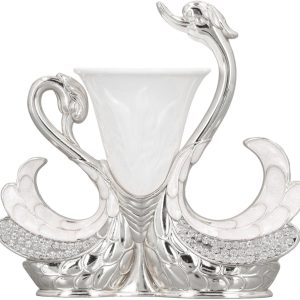 Zwaanvormige Lepelhouderset met 6 Koffiedessertlepels, Elegante Woonaccessoires, Hoogwaardig Materiaal van Zinklegering (Zilver)