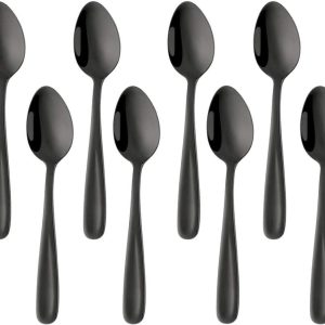 Zwart, 8 stuks, roestvrij staal, koffielepels, mokkalpels, taartlepel, 13,5 cm