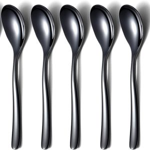 Zwarte Espressolepels, 5,5 Inch Mini Koffielepels, Kleine Roestvrijstalen Lepels, Theelepels Voor Desserts, Set Van 6, Vaatwasmachinebestendig