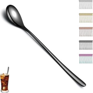 Zwarte Latte Macchiato Lepel, 12-delige set, Titanium coating, zwarte roestvrijstalen theelepel, roerlepel, koffielepel, ijslepel, cocktaillepel