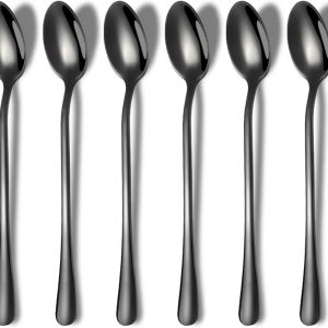 Zwarte Lepel Met Lange Steel, Koffieroerder, Premium Roestvrijstalen Koffielepel, Ijstheelepel, Ijslepel, Cocktailroerlepel, Theelepel, Set Van 8 (Zwart)