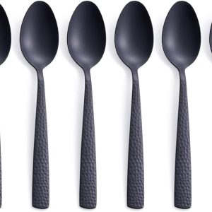 Zwarte theelepelset van 6 stuks, FULLYWARE 7,0 inch roestvrijstalen zwarte metalen koffie- en dessertlepels, satijnen afwerking