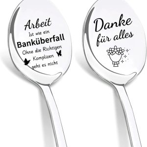 afscheidscadeau voor collega's, 2-delige koffielepels met gravure werk is als een bankoverval, afscheidsgeschenk van banenwissel, collega, banenwissel, geschenken voor nieuwe baan voor