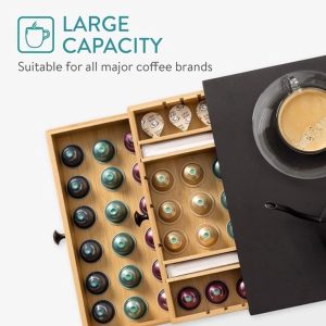 bamboe capsulehouder met lades - 33 x 35 x 14 cm - Koffiecups houder voor max. 72 cups - Zwart