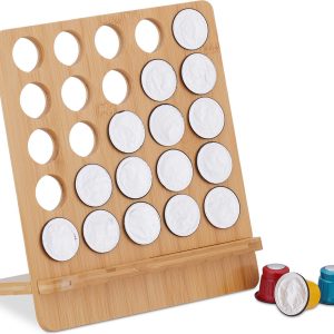 capsulehouder - compatibel met Nespresso - 24,5 x 22 x 13 cm - voor 25 cups - bamboe - natuur