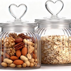 carmdering - Voorraadpot - Hartvormige Deksel Pot - Glazen Bewaarbus - Kristalhelder Zicht - Luchtdichte Sluiting - Duurzaam Glas - Ergonomisch Design - Vershoudend Voorraadbeheer - 2 Stuks