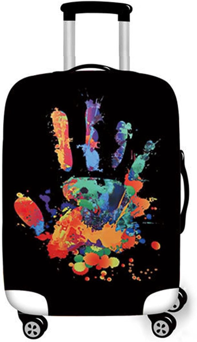 elastische kofferbeschermhoes, kofferhoes van polyester, kofferbeschermhoes met band voor reizen, stofdicht en herbruikbaar, voor bagagebescherming, zwart, M (22-24 Inch), print
