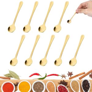 exquise spiegel gepolijste espressolepel, mini/koffielepel/dessertlepel, roestvrij staal, kleine lepelset voor thuis, restaurant, vergaderingen, vaatwasmachinebestendig (goud)