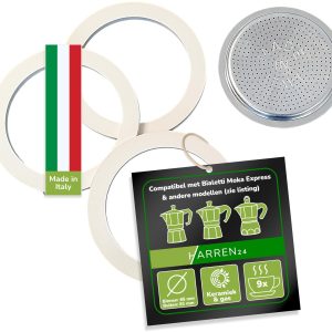 filter en 3x pakking voor espressomachine, compatibel met espressopotje voor 9 kopjes, Ø buiten 81 mm, 8,1 cm, Ø binnen 73 mm, 7,3 cm, vervangende pakking, afdichtring